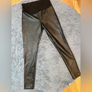 Assets by Spanx Black Faux Leather Leggings Size L